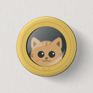 Süße Katze schaut durch das Bullauge eines Bootes Button