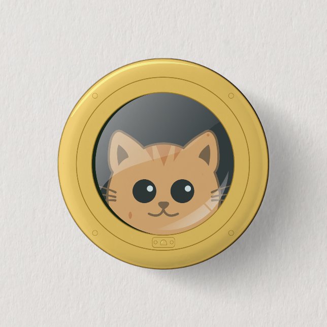 Süße Katze schaut durch das Bullauge eines Bootes Button (Vorderseite)