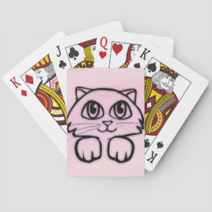 Süße Katze schaut rosa Spielkarten