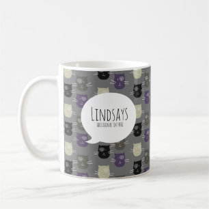 Süße Katze Schwarz Lila Grau Kaffeetasse