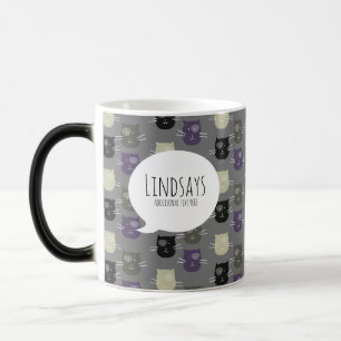 Süße Katze Schwarz Lila Grau Schwarze Kaffeetasse