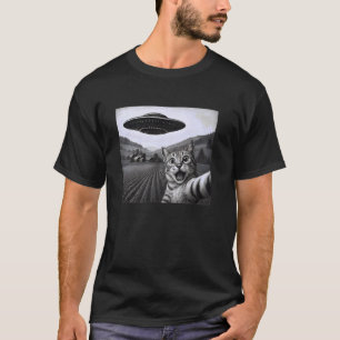 Süße Katze Selfie mit Alien UFO Lustige Grafik gra T-Shirt