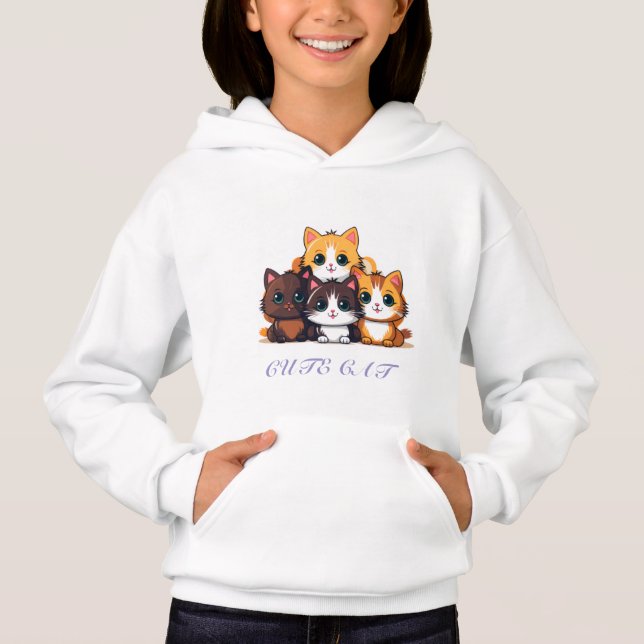 Süße Katze sitzt Happy Hoodie (Vorderseite)