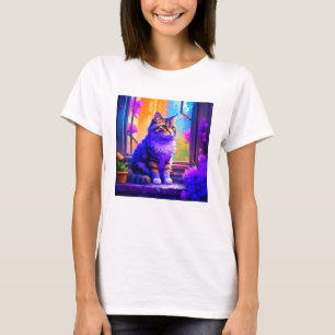 Süße Katze sitzt in Fenster Ai Kunst T-Shirt