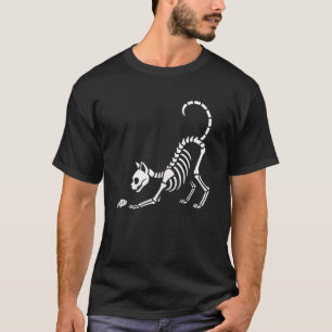Süße Katze Skelett Fisch Halloween Mama Papa Kinde T-Shirt