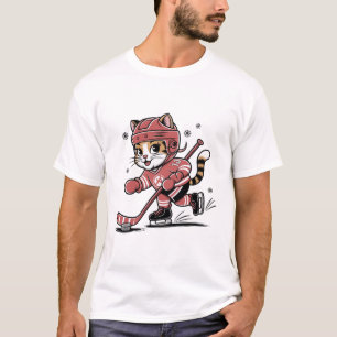 Süße Katze spielt Eishockey Cartoon-Sportdesign T-Shirt