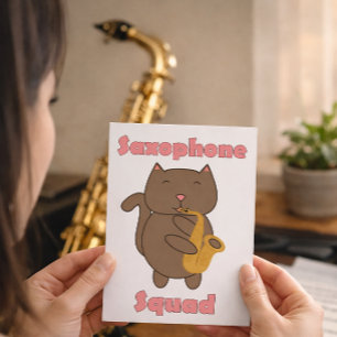 Süße Katze spielt Saxophon “Saxophone Squad” Musik Postkarte