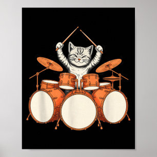 Süße Katze spielt Schlagzeug Lustiger Schlagzeuger Poster