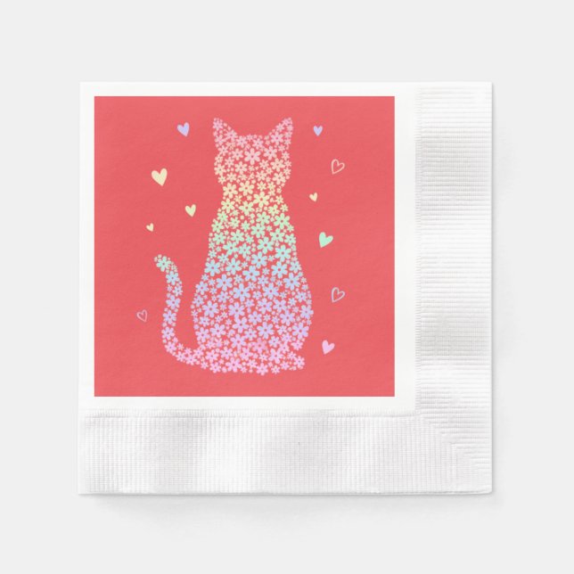  süße Katze süßer Regenbogen Herzen Pastellverlauf Serviette (Vorderseite)