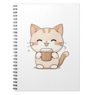 Süße Katze trinkt Kaffee Kawaii Design Notizblock