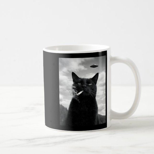 Süße Katze Ufo Meme Selfie Alien Kaffeetasse (Rechts)