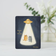 Süße Katze UFO Valentinstagskarte für geliebte Par