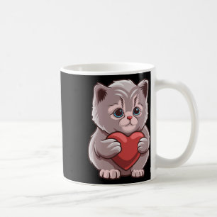 Süße Katze umarmt Valentinsherz Kitty Liebeskatze Kaffeetasse