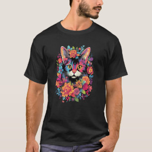 Süße Katze umgeben von Blumen Grafik für Katzen Ga T-Shirt