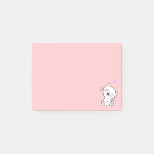 Süße Katze und Herz auf Rosa Post-it Klebezettel