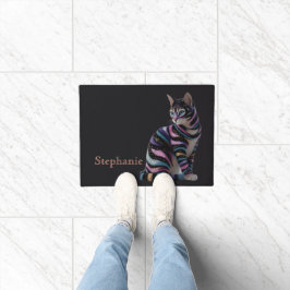 Süße Katze und personalisierter Namensentwurf Fußmatte