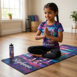 Süße Katze und personalisiertes Namensdesign Yogamatte