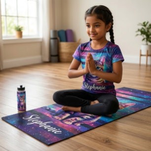 Süße Katze und personalisiertes Namensdesign Yogamatte