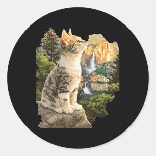 Süße Katze Wandern Camping Outdoor-Erkundung Abent Runder Aufkleber
