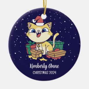 Süße Katze Weihnachtsmann Weihnachten Schnee Winte Keramik Ornament