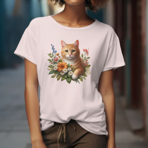 Süße Katze zwischen den Blumen T-Shirt