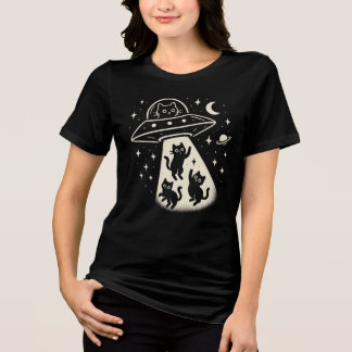 Süße Katzen-Alien-UFO-Entführung Cartoon-Grafik Tri-Blend Shirt