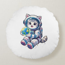 Süße Katzen-Astronautin hält Cartoon-Erde-Kunst