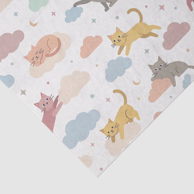 Süße Katzen auf Wolken Seidenpapier (Ausschnitt)