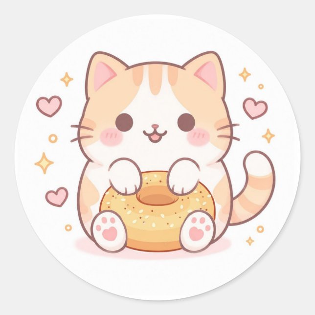 Süße Katzen-Bagel Runder Aufkleber (Vorderseite)