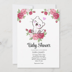Süße Katzen-Blumen-Baby-Shower-Einladung Einladung