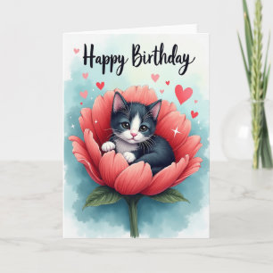 Süße Katzen-Blumen-Geburtstagskarte Karte