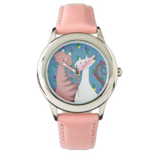 Süße Katzen Blumen Hintergrund Mädchen Rosa Uhr