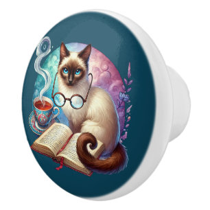 Süße Katzen-Buch-Ecke Bibliothek Leseliebhaber  Keramikknauf