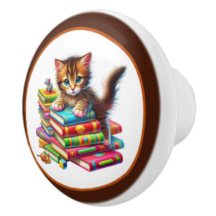 Süße Katzen-Buch-Ecke Bibliothek Leseliebhaber  Keramikknauf