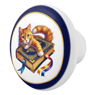 Süße Katzen-Buch-Ecke Bibliothek Leseliebhaber  Keramikknauf