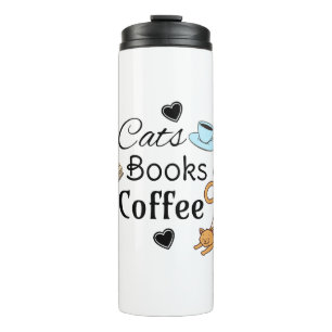 Süße Katzen, Bücher und Kaffee Thermosbecher