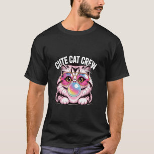 Süße Katzen-Crew Bubblegum-Brille Ästhetik T-Shirt