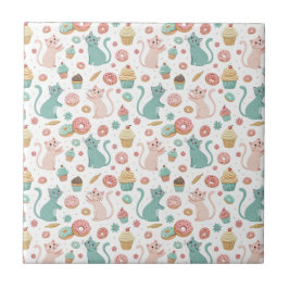 Süße Katzen & Cupcakes Muster - Kawaii Kätzchen Ku Fliese