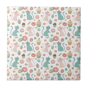 Süße Katzen & Cupcakes Muster - Kawaii Kätzchen Ku Fliese