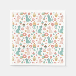 Süße Katzen & Cupcakes Muster - Kawaii Kätzchen Ku Serviette