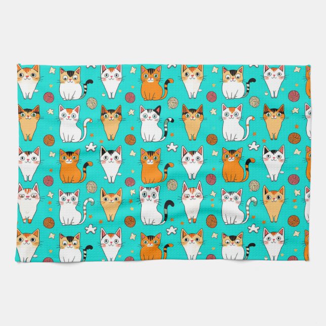 Süße Katzen 🐱✨ Farbige Katzen Garn Spielend Geschirrtuch (Horizontal)