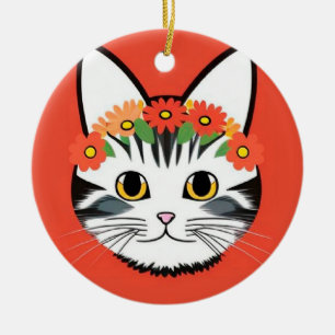 Süße Katzen-Gesicht lebendige Illustration Keramik Ornament