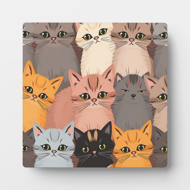 Süße Katzen-Gesichter illustriert Muster Fotoplatte (Vorderseite)