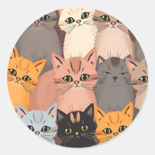 Süße Katzen-Gesichter illustriertes Muster Runder Aufkleber