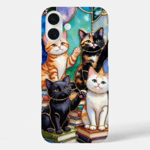 Süße Katzen-Handyhülle Buntglas Katzen iPhone 16 Plus Hülle