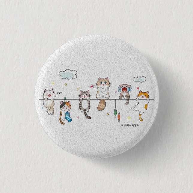 Süße Katzen hängen Knopf  Button (Vorderseite)