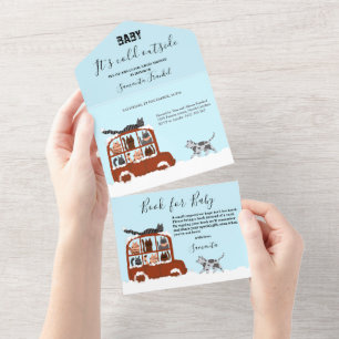 Süße Katzen im Auto Winter Kalt Baby Shower  All In One Einladung