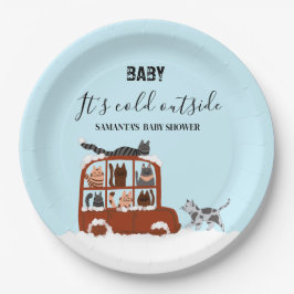 Süße Katzen im Auto Winter Kälte Baby Shower  Pappteller