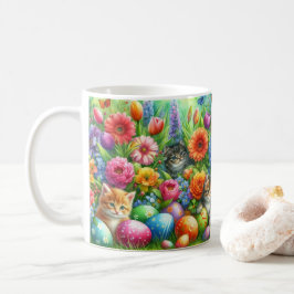 Süße Katzen im Blumengarten Ostern Kaffeetasse