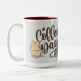 Süße Katzen-Kaffeetasse aus Keramik - Jeden Tag Zweifarbige Tasse